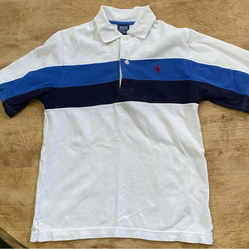 Vintage Polo by RL Boy’s Small Blue/White‎ Stripe Pique Knit Short Sleeve Polo